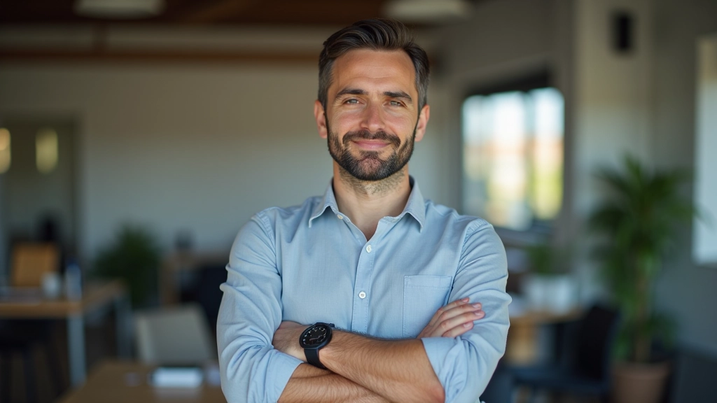 Esperto di pensiero laterale e problem solving, ritratto professionale in setting creativo