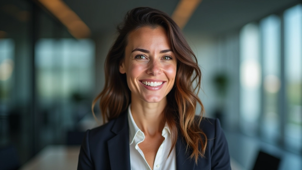 Facilitatrice di brainstorming e innovazione creativa, ritratto professionale con sfondo ufficio